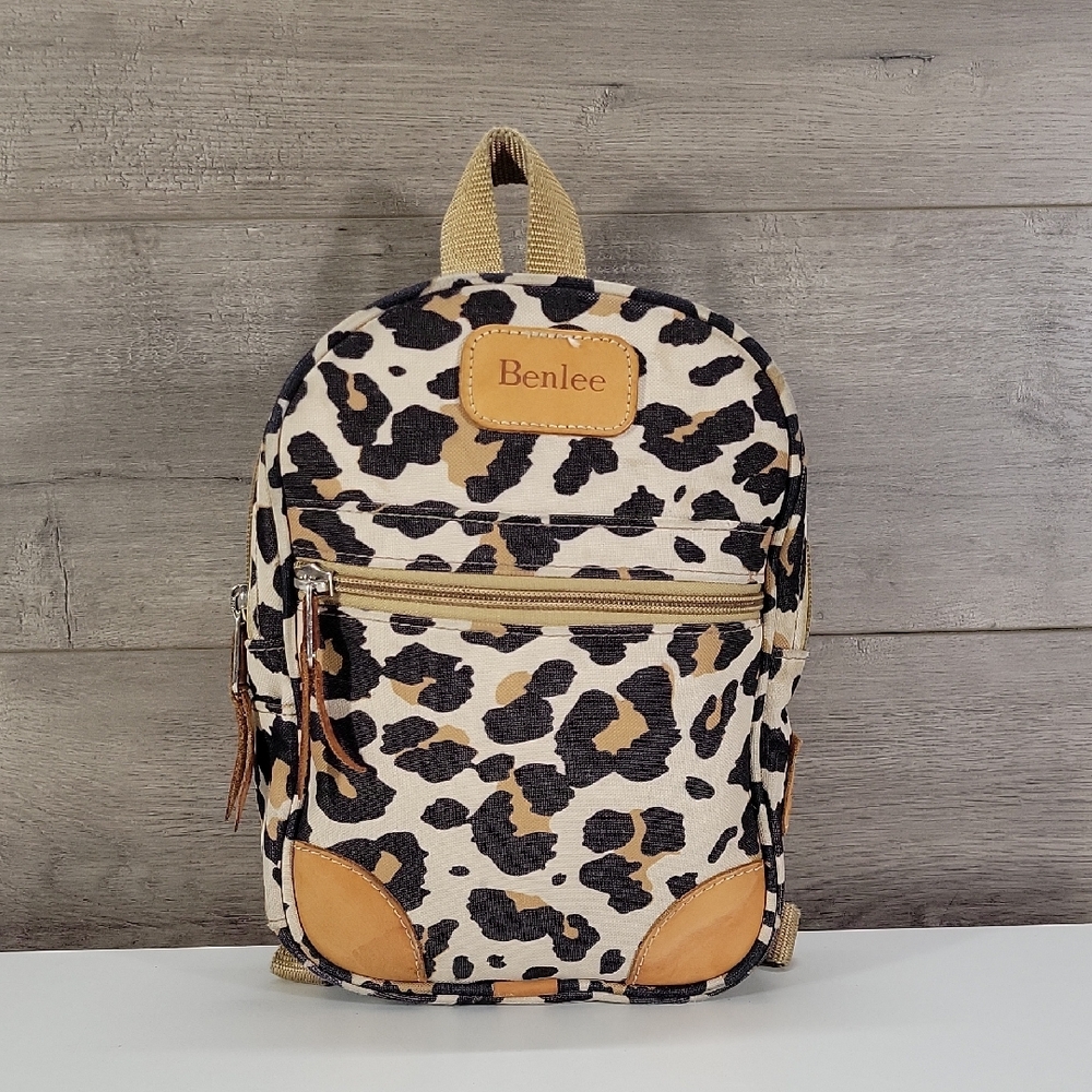 Jon Hart Leopard Print Mini Nylon Leather Backpack